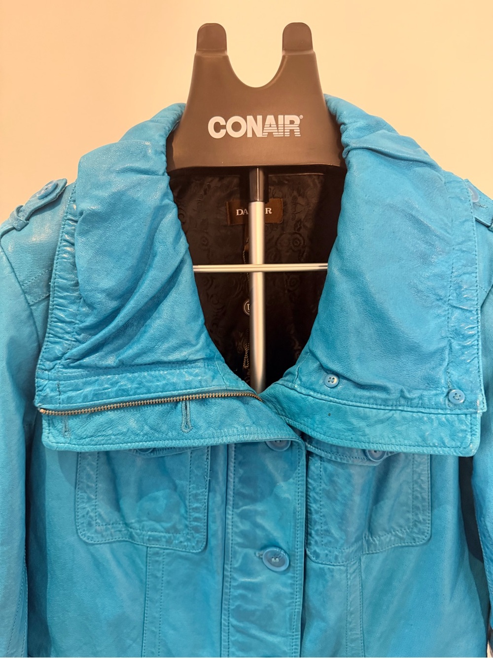 Danier Genuine Leather Turquoise Blue Utility Jacket Size Large - Picture 4 of 16